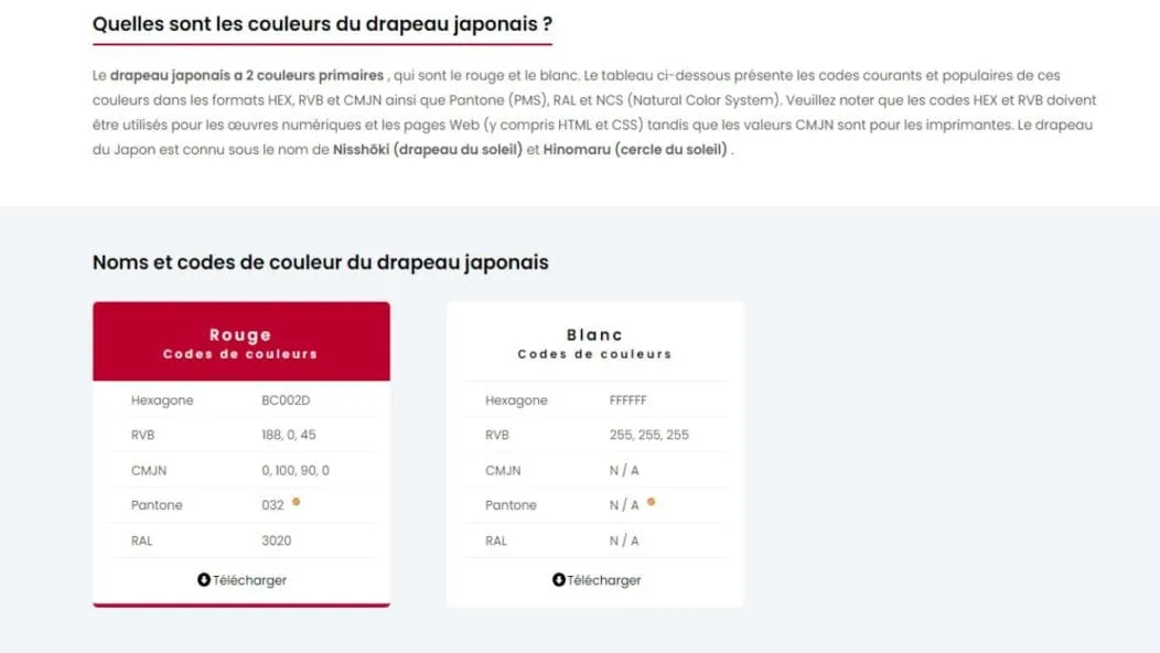 Couleurs du drapeau japonais