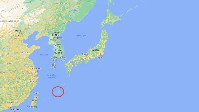 Carte de la préfecture d'Okinawa par rapport au Japon et à la Corée du Sud