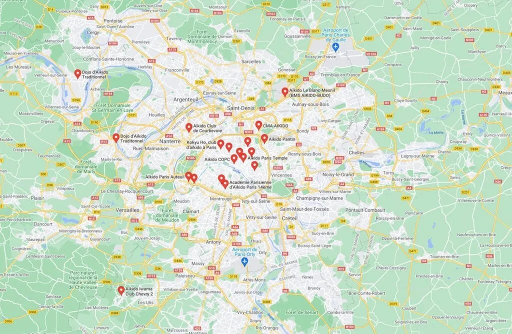 Carte des Dojo d'Aikido à Paris