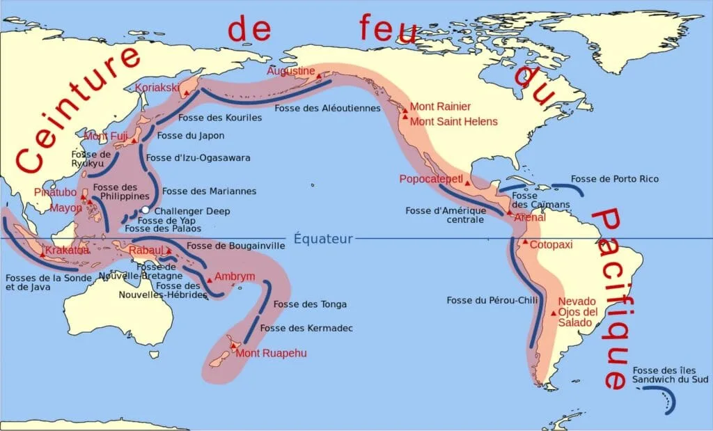 La ceinture de feu et le Japon sur un planisphère