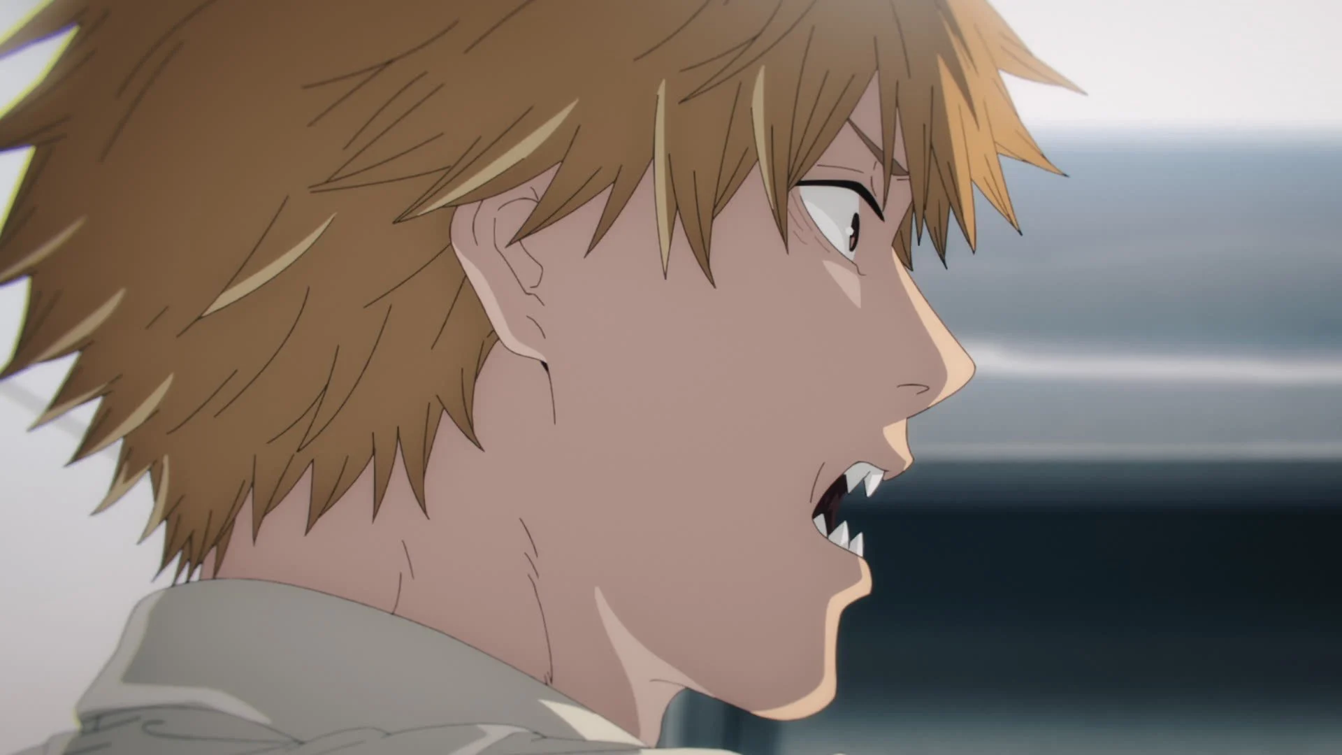 Denji crie de profil dans l'épisode 12 de Chainsaw Man, Katana contre Tronçonneuse