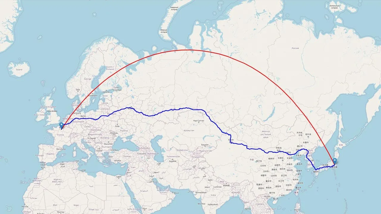 Distance entre la France et le Japon