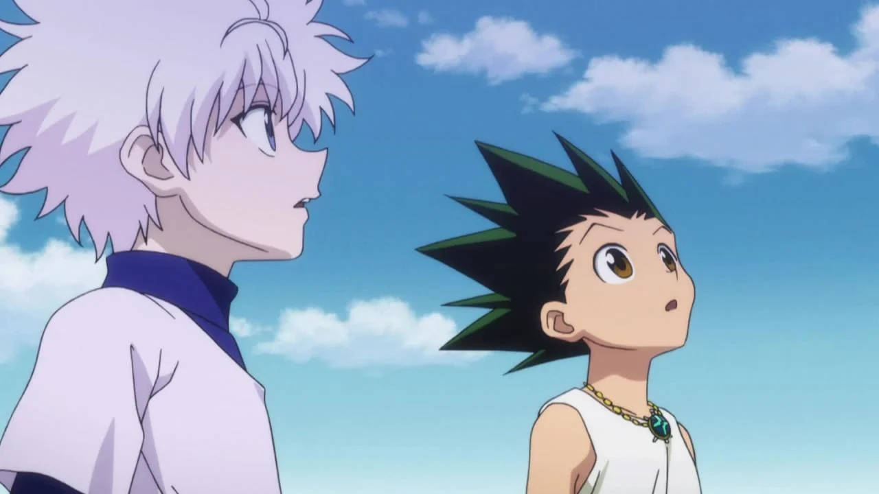 Gon et Kirua regardent le ciel dans l'épisode 75 de Hunter x Hunter, pendant l'arc Greed Island