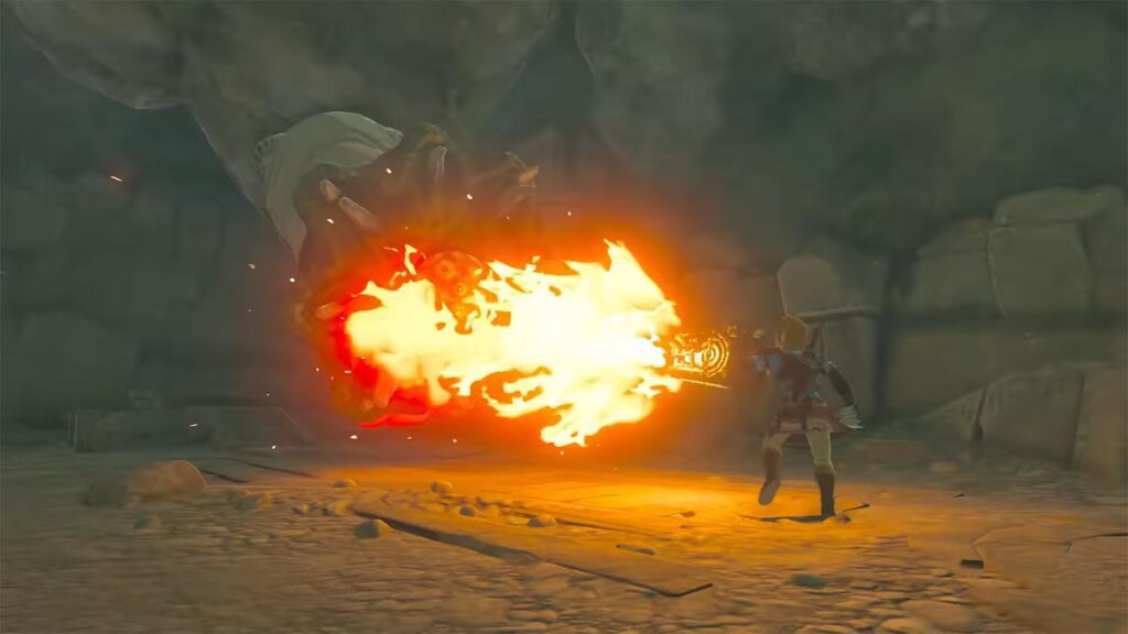Link utilisant le lance-flamme dans Zelda Breath of The Wild 2