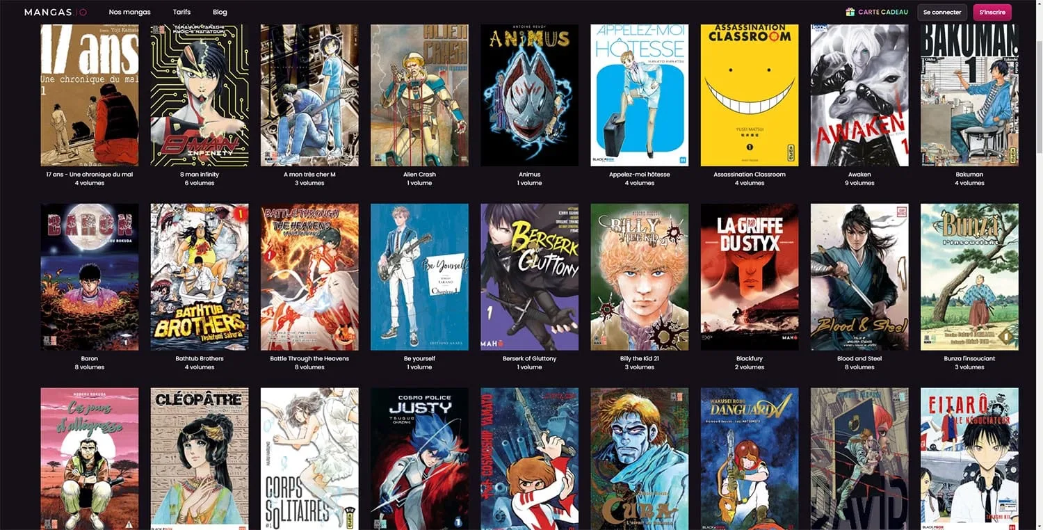 Le catalogue de Mangas.io