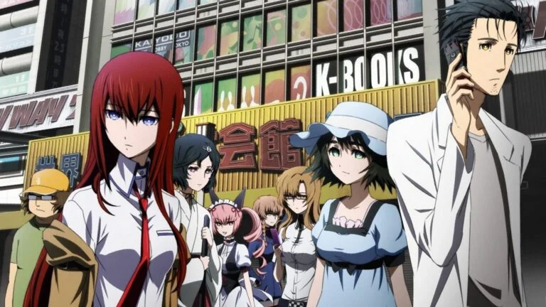 Kurisu Makise, Okabe, Mayuri et les membres du laboratoire de Steins;Gate dans les rues d'Akihabara