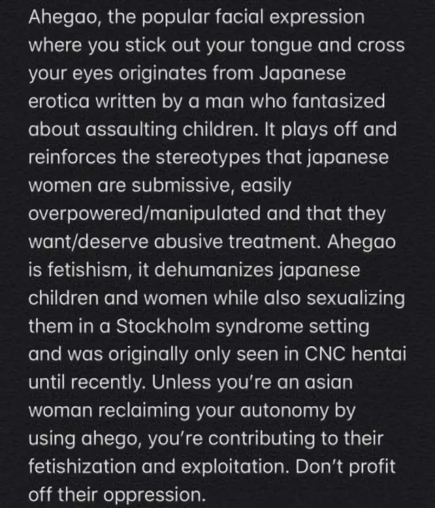 Message de polémique sur l'ahegao