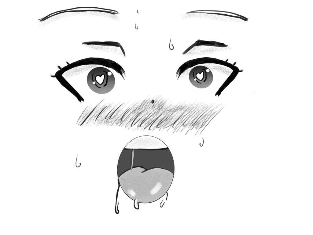 Exemple d'un visage ahegao en croquis
