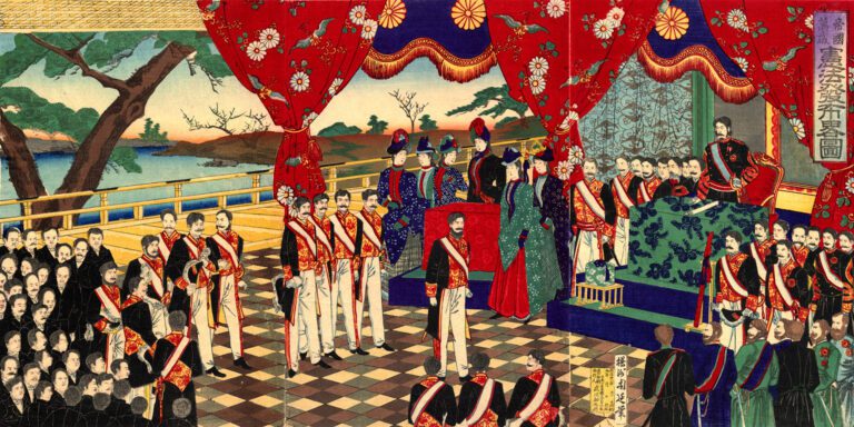 Promulgation de la Constitution de Meiji par Toyohara Chikanobu.