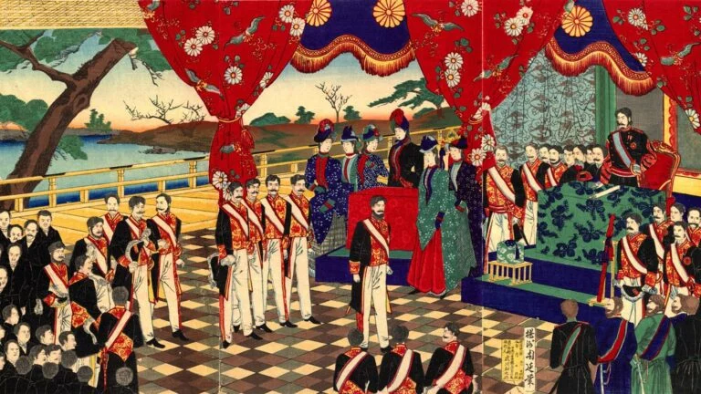 Promulgation de la Constitution de Meiji par Toyohara Chikanobu.