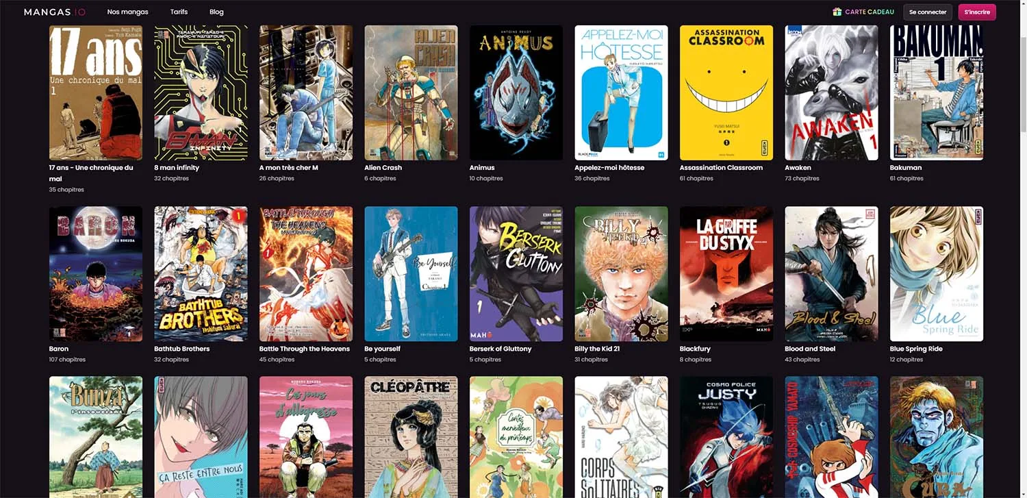 Catalogue actuel de Mangas.io