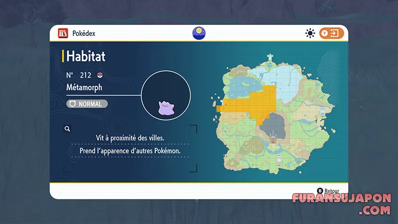Localisation de Métamorph dans Pokémon Violet et Ecarlate