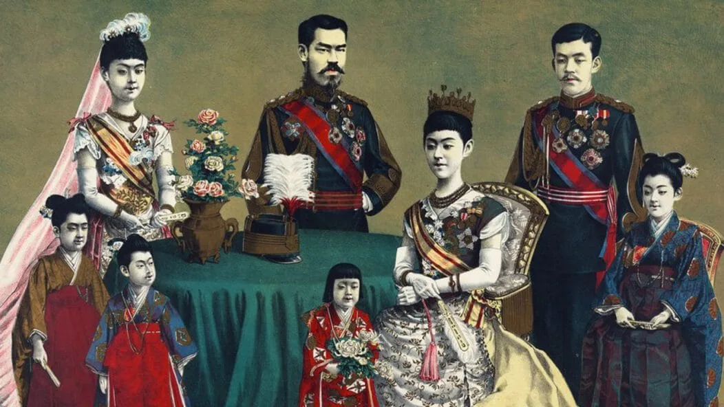 L'empereur Meiji, qui a publié une annonce influente sur l'éducation en 1890, pose avec la famille impériale. Wikimedia Commons