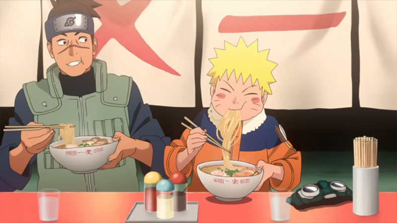 Naruto qui mange des ramen avec Hiruka