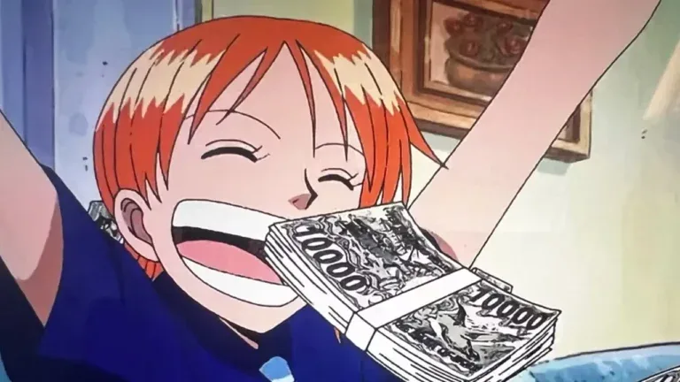 Nami avec des billets de banque dans One Piece