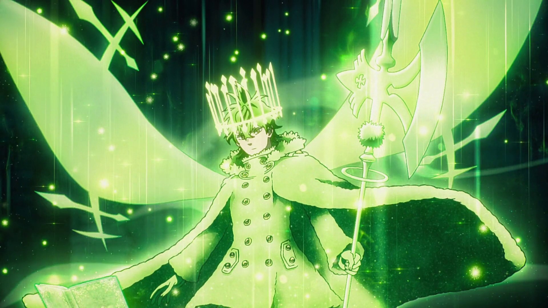 Yuno enveloppé de magie de vent verte dans Black Clover saison 2