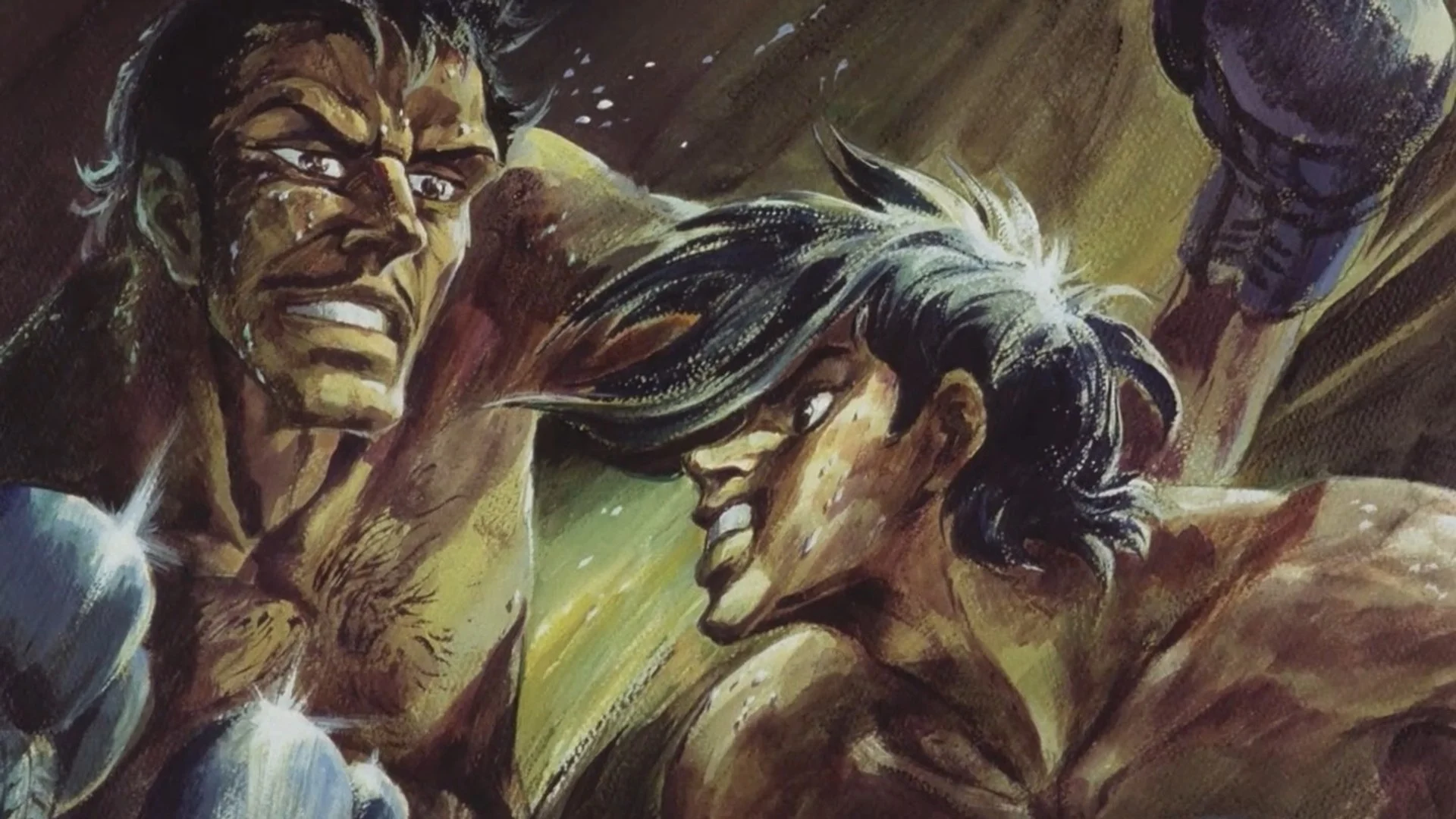 Gros plan d’un combat de boxe dans le style d’Osamu Dezaki, film Ashita no Joe 2