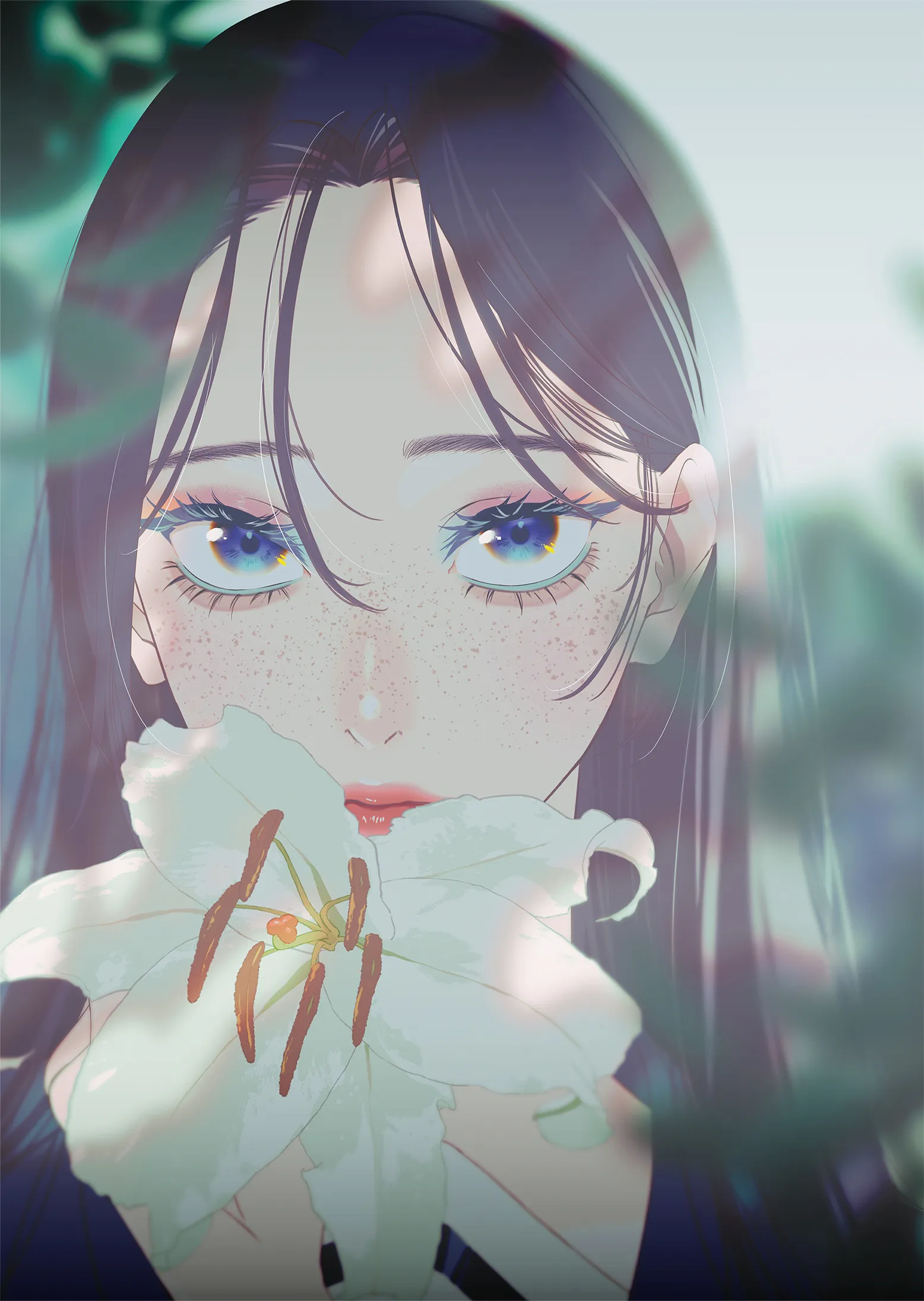 Gros plan sur un visage maquillé, visuel officiel de l'anime BLESS