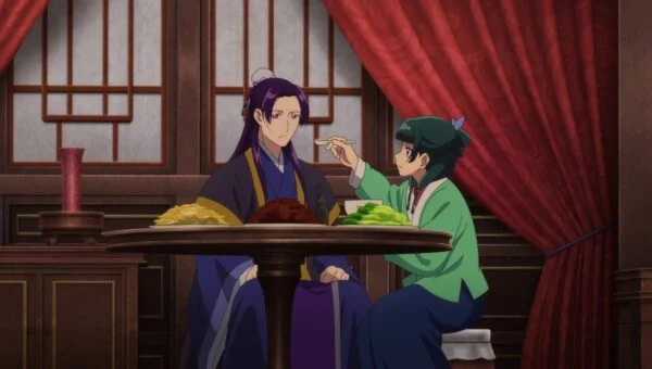 Maomao fait goûter un plat à Jinshi dans l’épisode 4 de la saison 3 des Carnets de l’apothicaire