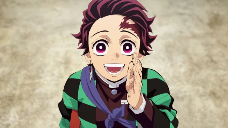 Tanjiro Kamado, souriant, dans l’épisode 2 de l’Entraînement des Piliers