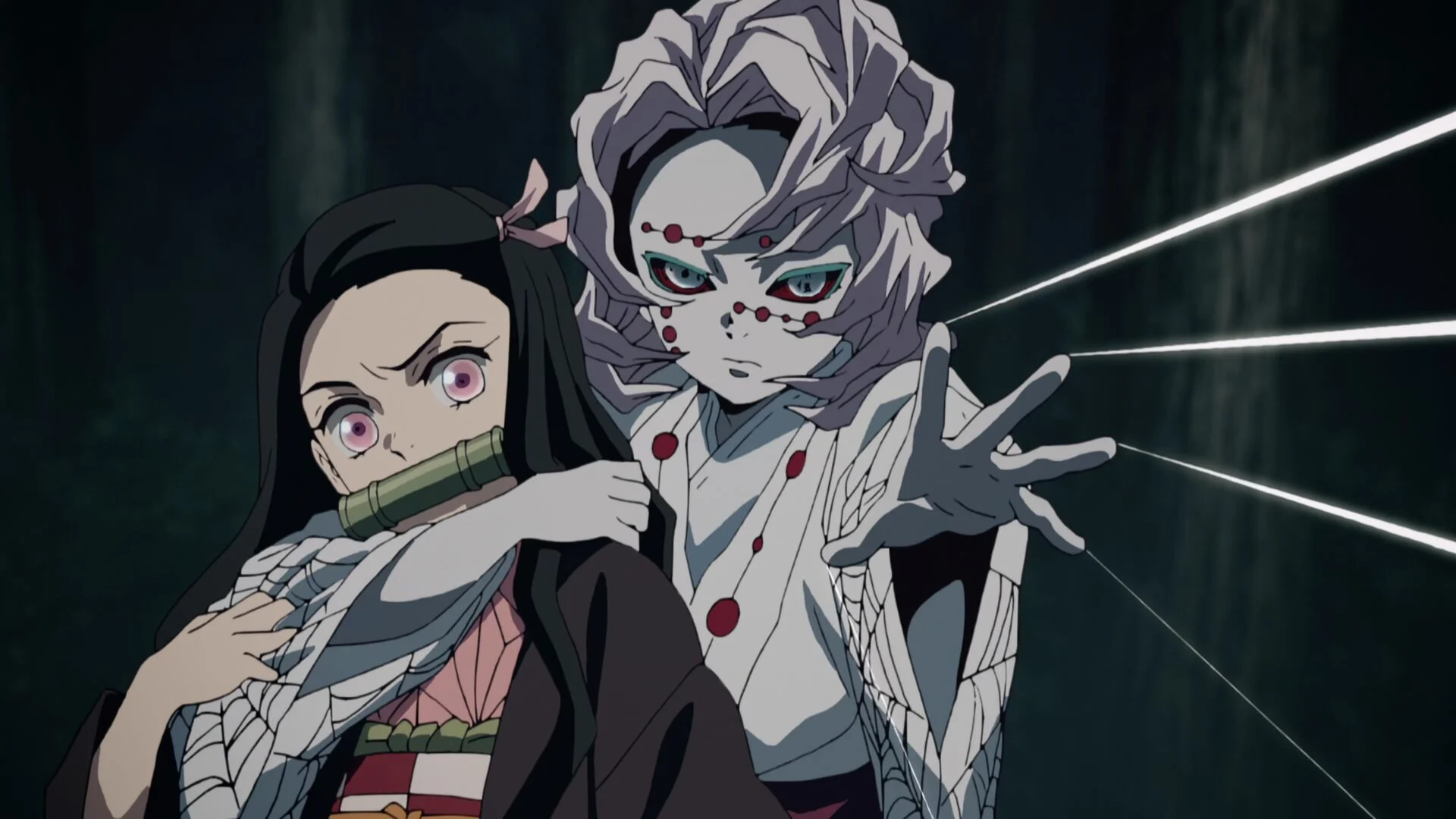 Nezuko face à Rui, le démon du mont Natagumo, dans l’épisode 19 de Demon Slayer