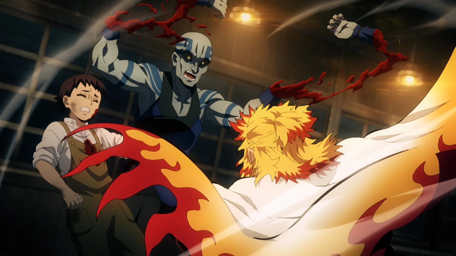 Rengoku tranche un démon dans l’épisode inédit qui ouvre la version TV du Train de l’infini