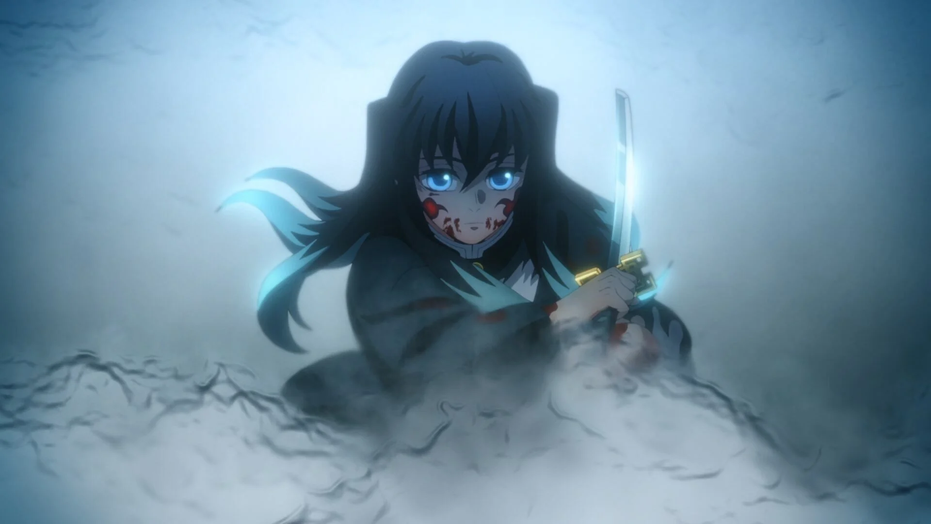 Muichiro Tokito, le Pilier de la Brume, sabre en main dans l’épisode 9 du Village des forgerons