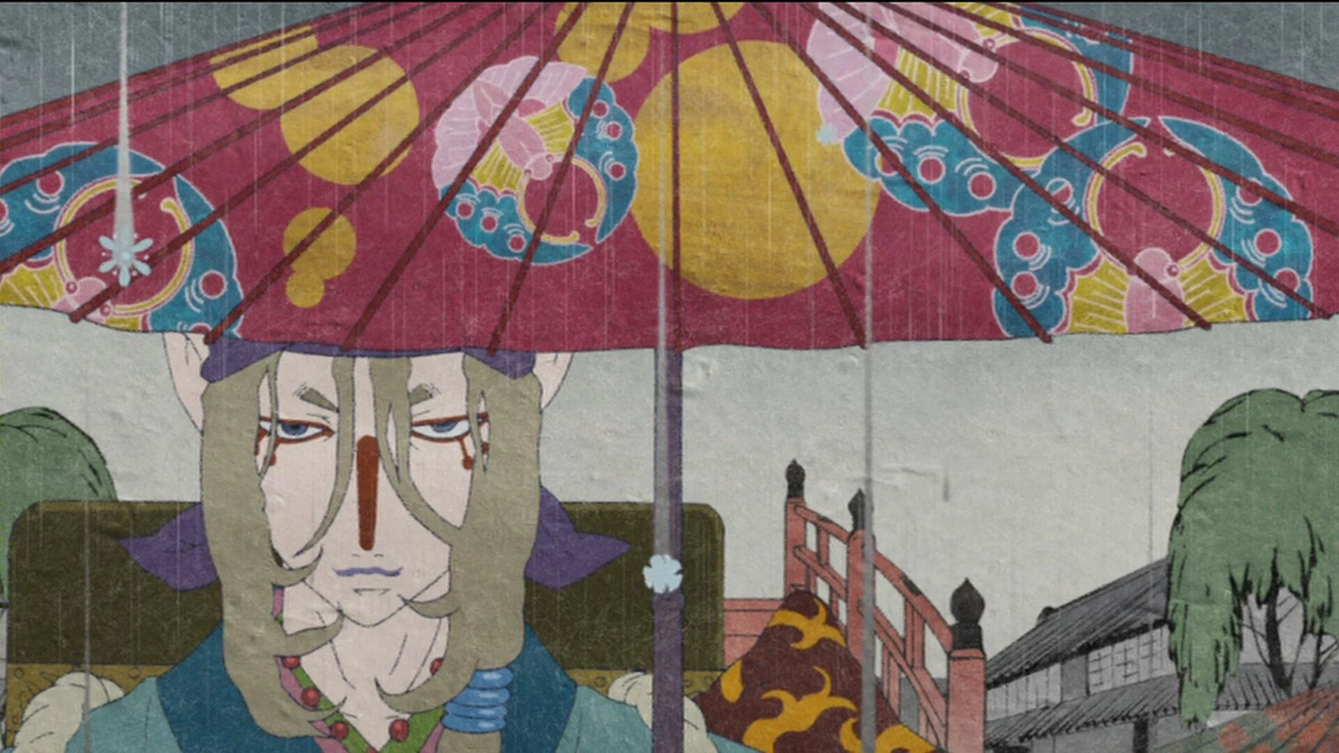 Le Vendeur de remèdes sous une ombrelle dans l'épisode 1 de Mononoke