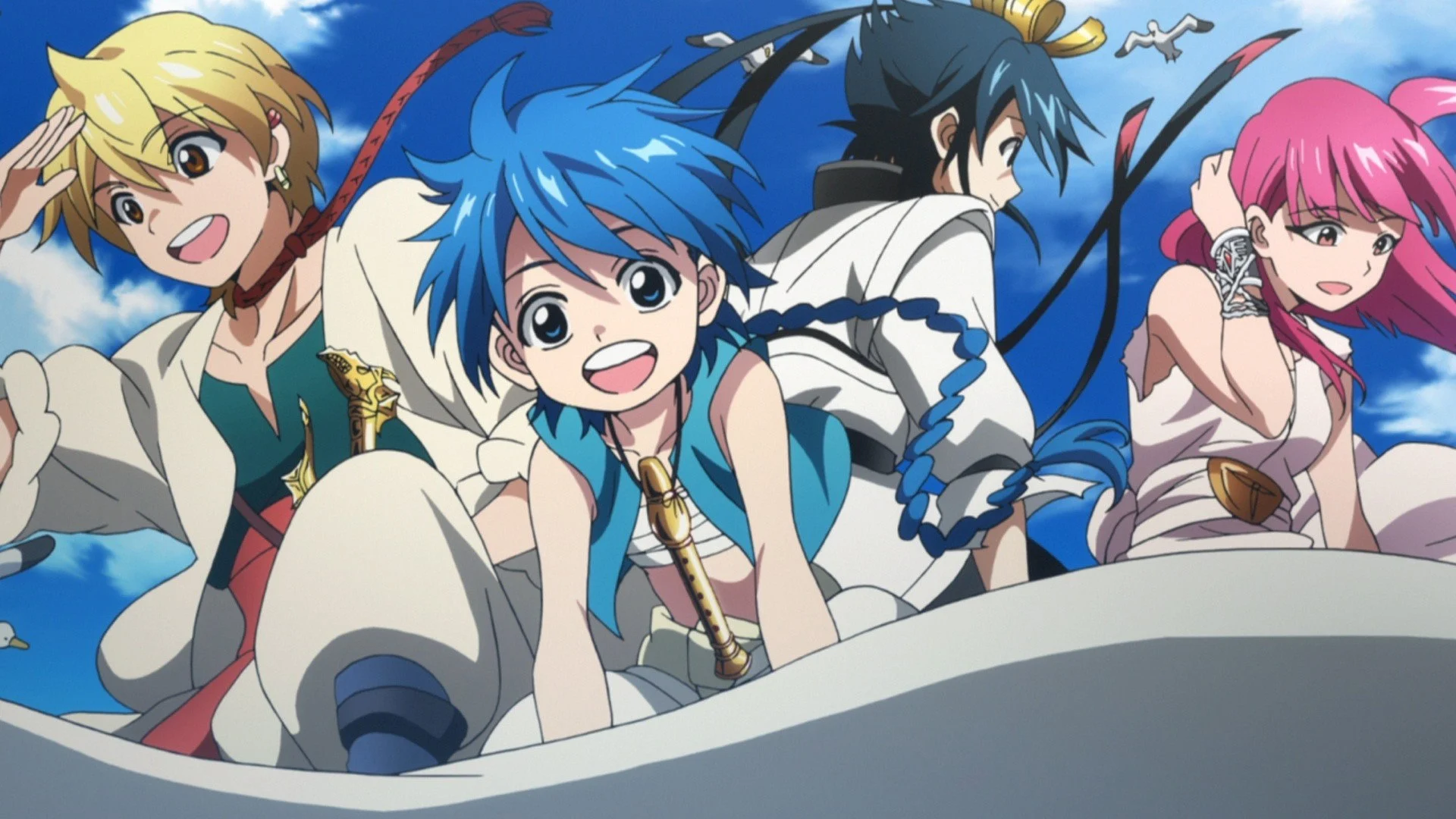Aladdin, Alibaba, Morgiana et Hakuryu partent à l'aventure dans MAGI