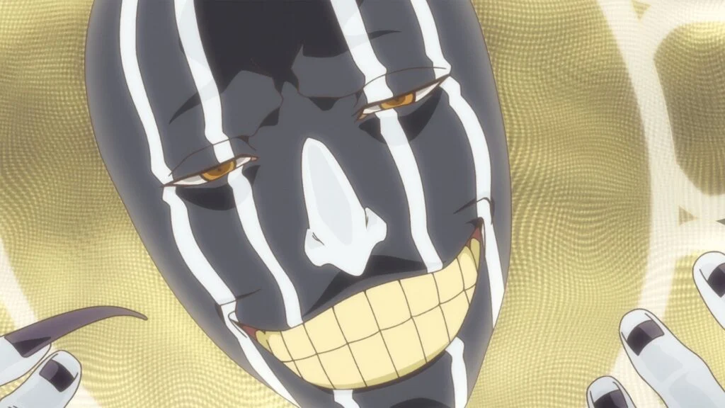 Mayuri Kurotsuchi, capitaine de la 12e division, au maquillage noir et blanc, dans Bleach: Thousand-Year Blood War