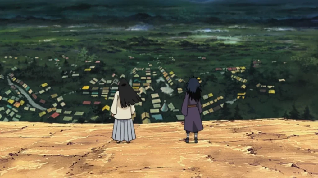 Hashirama et Madara contemplent Konoha pendant la fondation du village