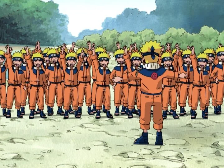 Naruto répète les exercices avec ses clones