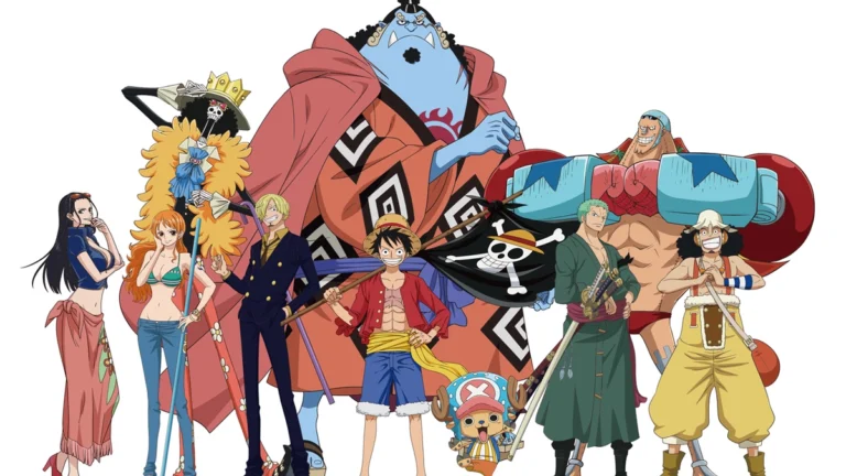 Les dix membres de l’équipage du Chapeau de paille réunis autour de Luffy, anime One Piece