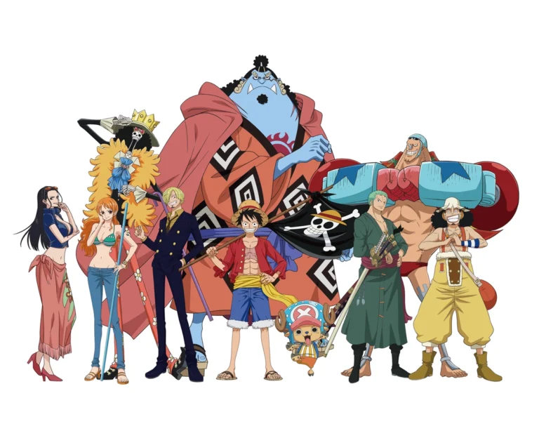 Les dix membres de l’équipage du Chapeau de paille réunis autour de Luffy, anime One Piece