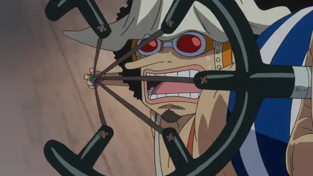 Usopp vise avec son lance-pierre, lunettes de tir sur les yeux, anime One Piece